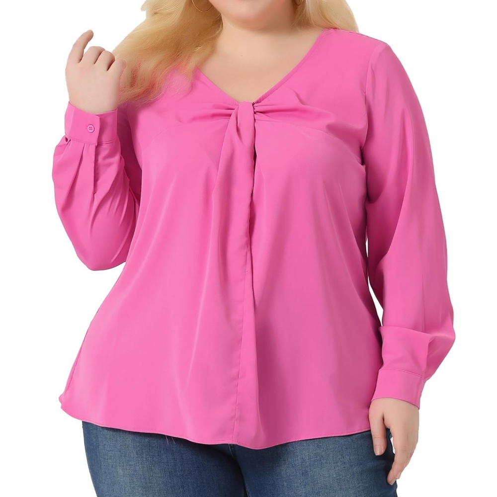 NWT - Agnes Orinda V Neck Twist Knot Long Sleeve Blouse - 2X